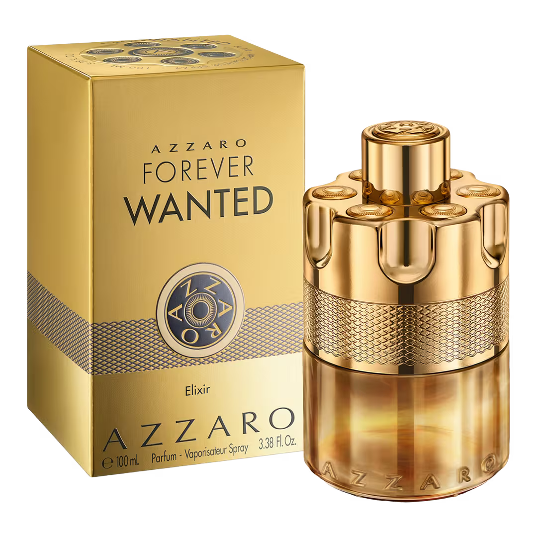 Azzaro Forever Wanted Elixir Parfum bottle and box packaging on a white background