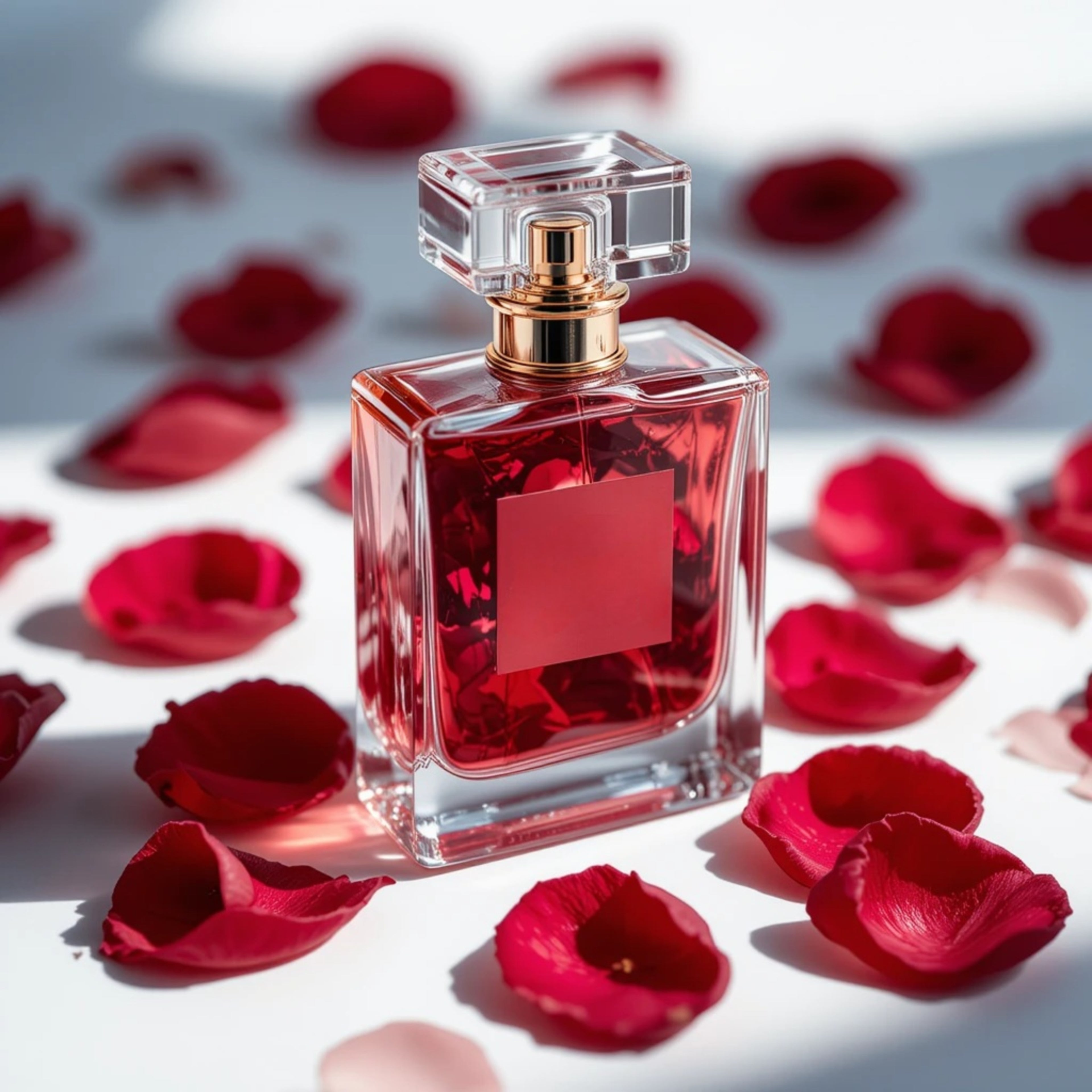 Fragrance Bottle Surrounded by Roses